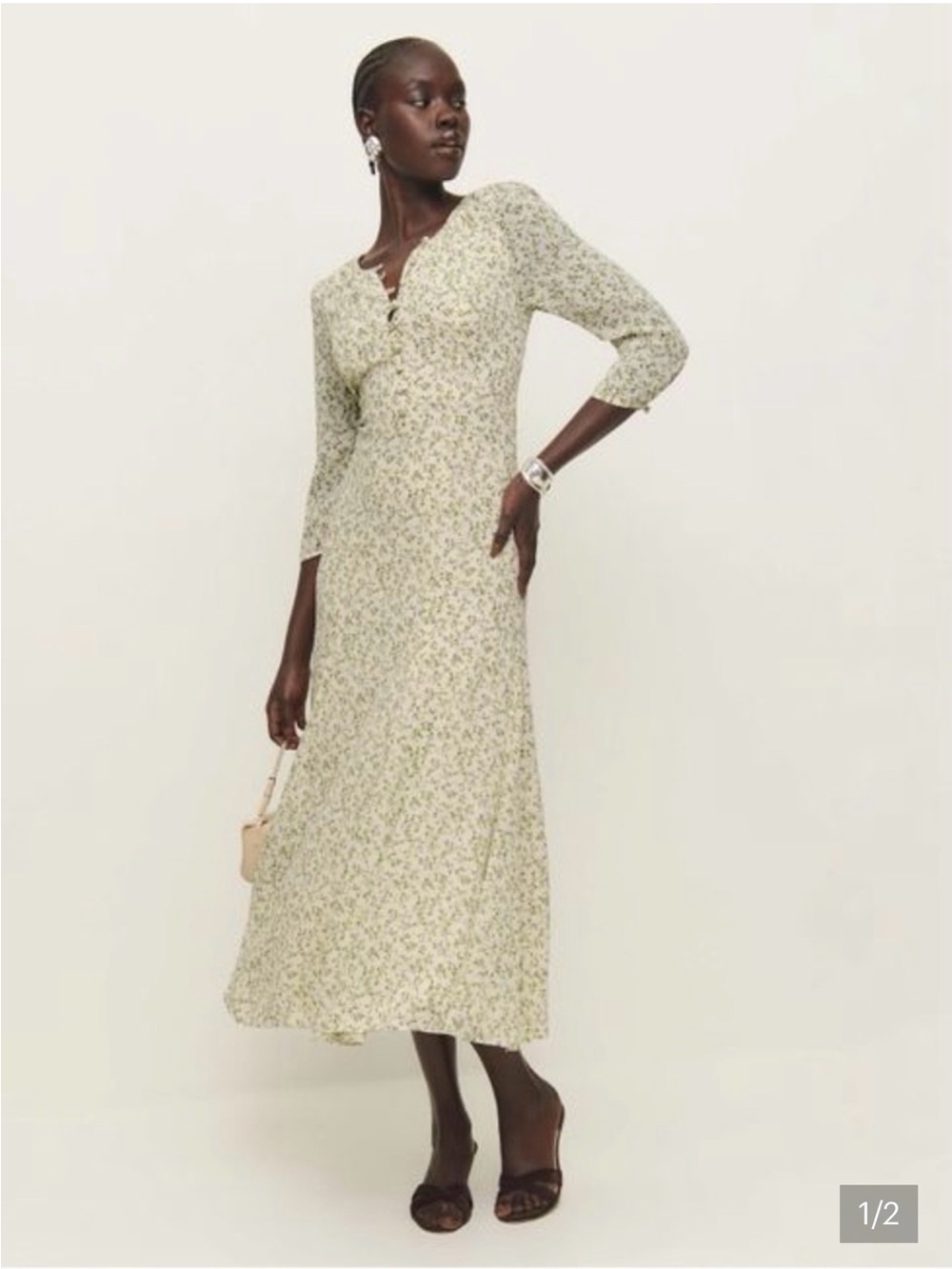 Reformation Light Green Floral Maxi Dress
